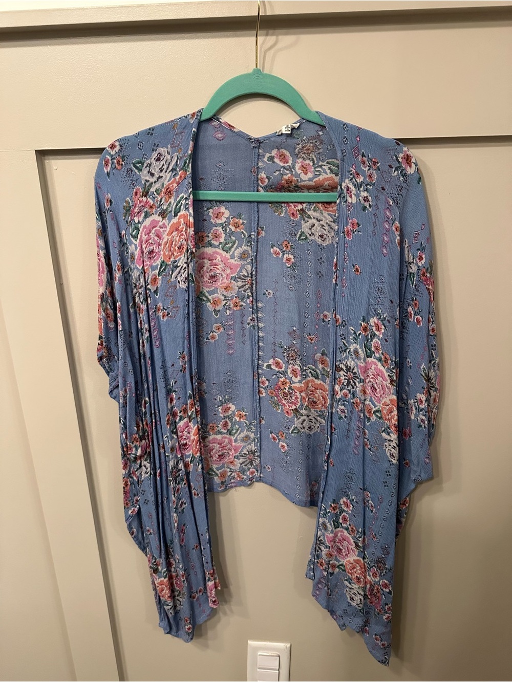 Periwinkle Floral Open-Front Kimono Cardigan